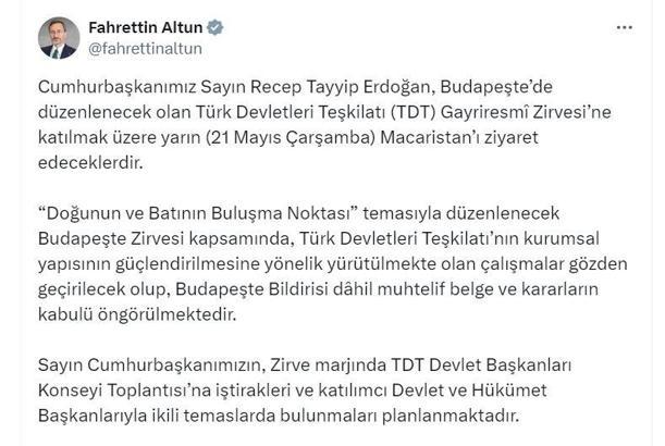 Cumhurbaşkanı Erdoğan, yarın Macaristan'a gidecek