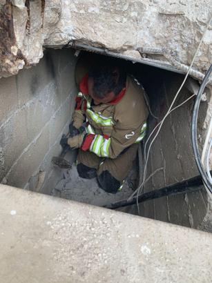 Duvara boşluğuna sıkışan yavru kedi kurtarıldı