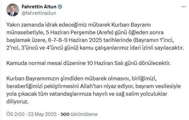 Kurban Bayramı tatili uzatılmadı