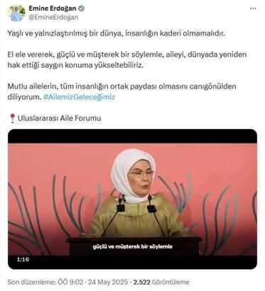 Emine Erdoğan'dan 'Uluslararası Aile Forumu' paylaşımı