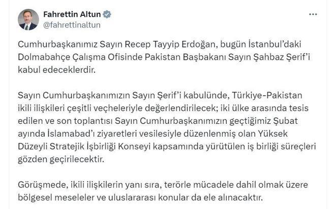 Cumhurbaşkanı Erdoğan, Pakistan Başbakanı Şerif'i kabul edecek