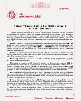 Ankara'da ormanlara giriş yasaklandı