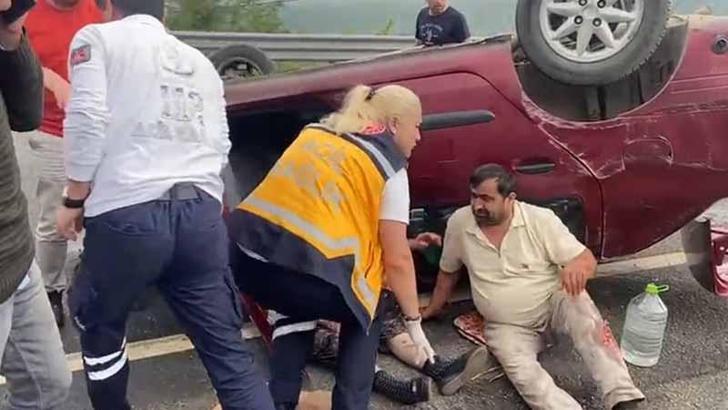 Otomobil takla attı, aynı aileden 3 kişi yaralandı