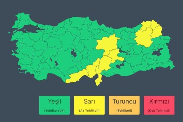 İçişleri Bakanlığı, 11 kent için 'sarı' kodla uyardı