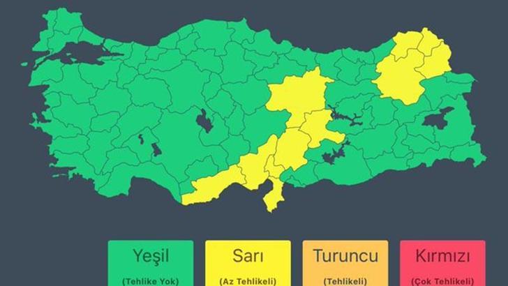 İçişleri Bakanlığı, 11 kent için 'sarı' kodla uyardı