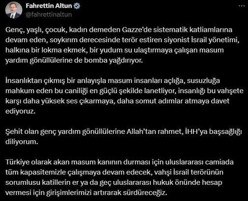 Fahrettin Altun: İsrail terörünün sorumlularının, hesap vermesi için girişimlerimizi artıracağız