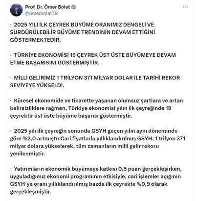 Bakan Bolat: Türkiye, 19 çeyrektir üst üste büyüme başarısı gösterdi