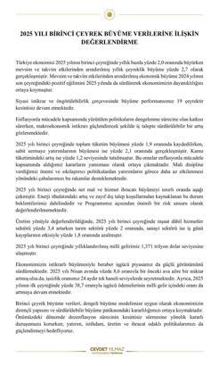 Cevdet Yılmaz: Büyüme verileri, büyüme patikasındaki kararlılığımızı ortaya koymaktadır