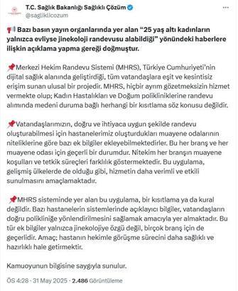 Sağlık Bakanlığı: MHRS, medeni duruma göre kısıtlama içermiyor