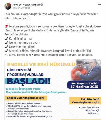 Bakanlıktan, engelli ve eski hükümlülere hibe desteği