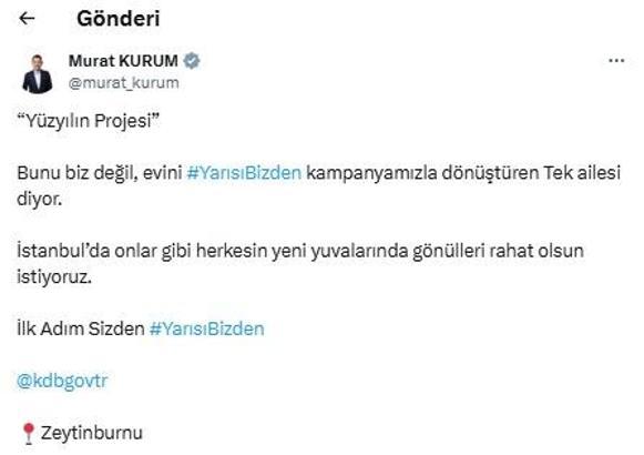 Bakan Kurum'dan 'Yarısı Bizden' paylaşımı