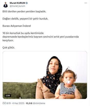 Bakan Kurum: İndere'de depremzede kardeşlerimiz bayramı yeni yuvalarında karşılıyor