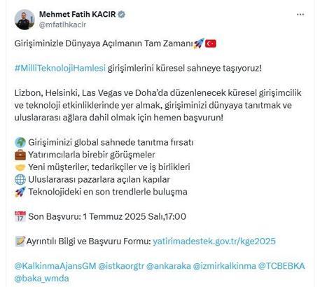 Bakan Kacır'dan, küresel girişimcilik etkinliklerine katılım çağrısı
