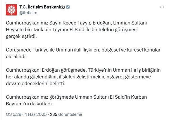 Cumhurbaşkanı Erdoğan, Umman Sultanı El Said ile görüştü
