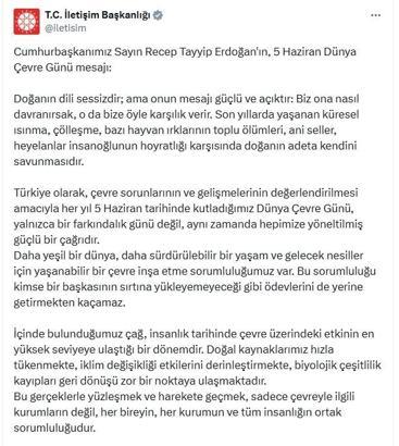 Cumhurbaşkanı Erdoğan: Gelecek nesiller için yaşanabilir bir çevre inşa etme sorumluluğumuz var