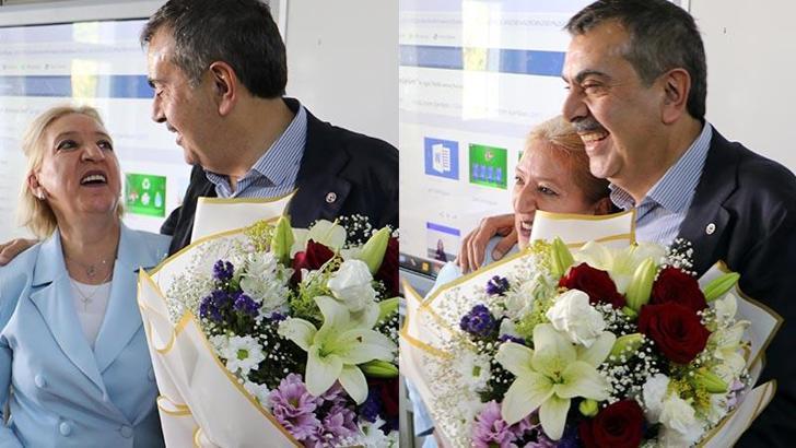 Bakan Tekin'den sınıf öğretmenine sürpriz doğum günü kutlaması