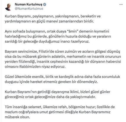TBMM Başkanı Kurtulmuş'tan 'Kurban Bayramı' mesajı