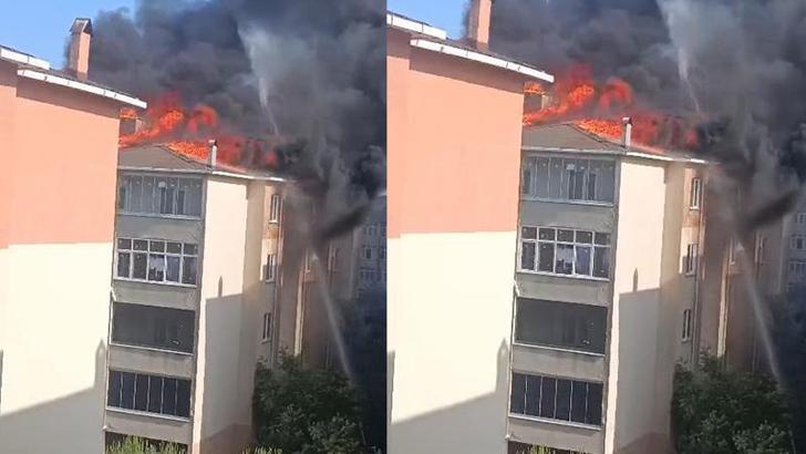 Silivri'de 5 katlı binanın çatısında çıkan yangın söndürüldü