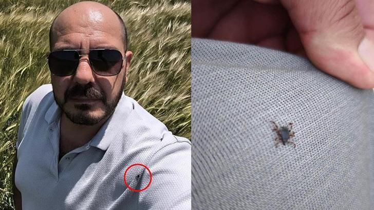 Tarlada selfi yaparken üzerinde kene olduğu fark etti