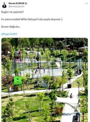 Bakan Kurum'dan 'Bağcılar Millet Bahçesi' paylaşımı