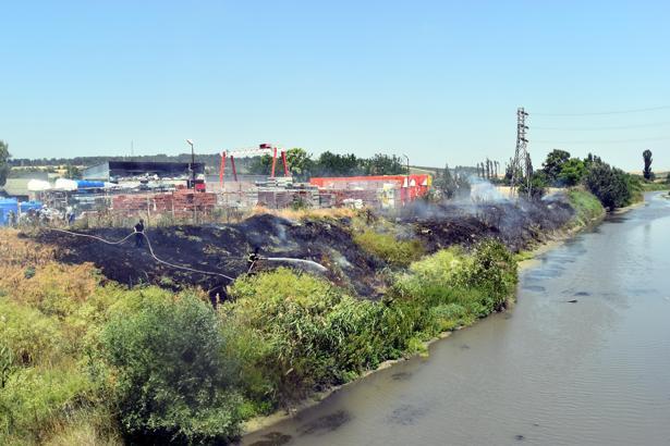 Elektrik telinden çıkan kıvılcımlar, otluk alanda yangına neden oldu