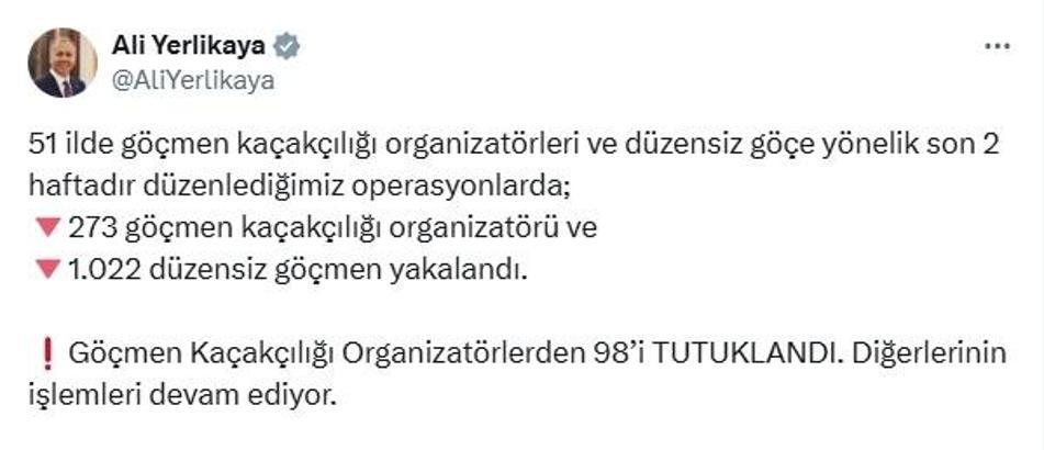 51 ilde operasyon; 98 göçmen kaçakçılığı organizatörü tutuklandı