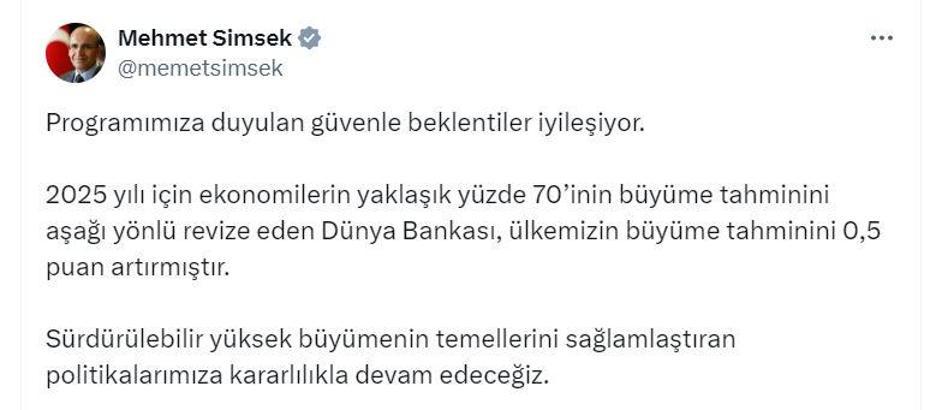 Bakan Şimşek: Büyümenin temellerini sağlamlaştıran politikalarımıza kararlılıkla devam edeceğiz
