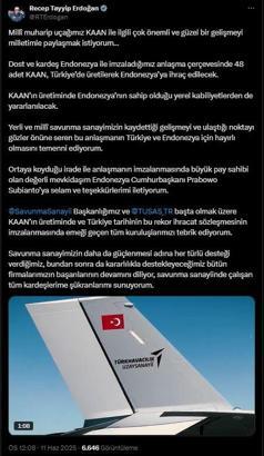 Cumhurbaşkanı Erdoğan: 48 adet KAAN, Türkiye'de üretilerek Endonezya'ya ihraç edilecek