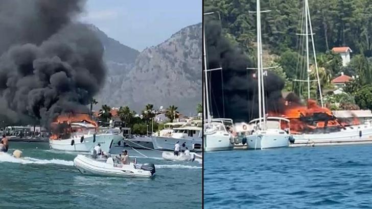 Fethiye'de marinada demirli motoryattaki yangın kontrol altında