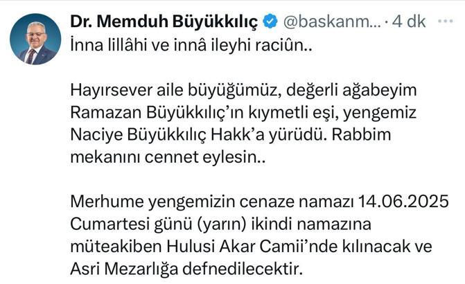 Başkan Büyükkılıç’ın acı günü