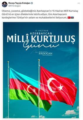 Cumhurbaşkanı Erdoğan, Azerbaycan Milli Kurtuluş Günü'nü kutladı