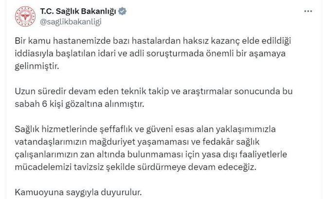 Kamu hastanesindeki 'haksız kazanç' iddiasına soruşturma; 6 gözaltı