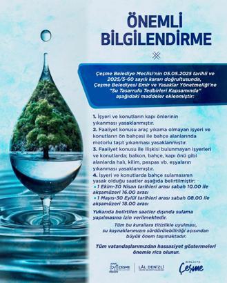 Çeşme'de su tasarrufu tedbirleri uygulanacak
