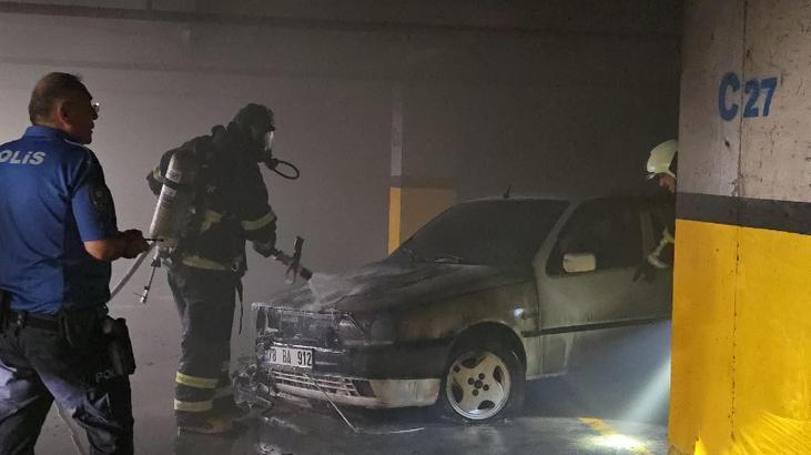 Karabük’te hastanenin otoparkındaki otomobil yandı
