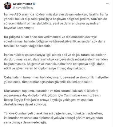 Cevdet Yılmaz: Saldırılar durdurulmalı ve müzakereler yeniden başlatılmalı