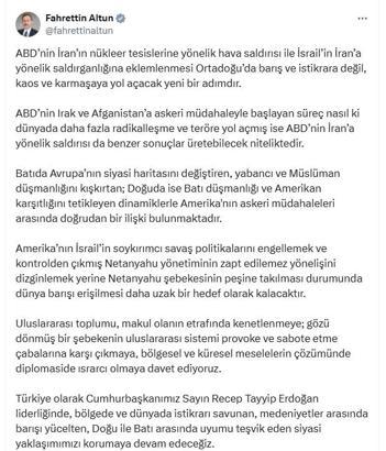 İletişim Başkanı Altun: ABD'nin saldırısı kaos ve karmaşaya yol açacak yeni bir adım