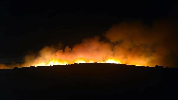 İzmir'de çıkan otluk yangını rüzgarla şiddetini artırdı