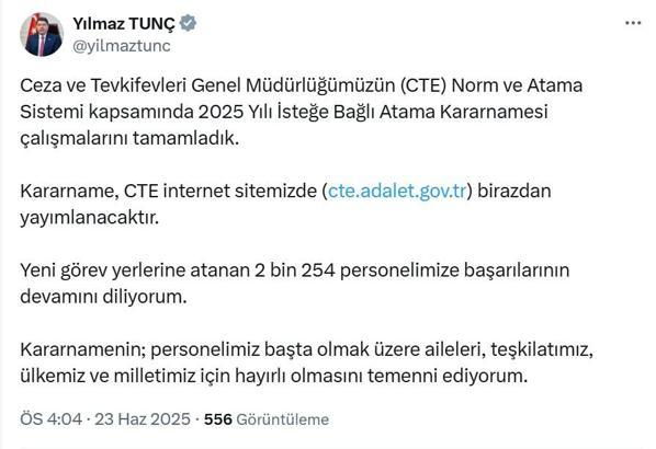 CTE'de isteğe bağlı personel atamaları tamamlandı