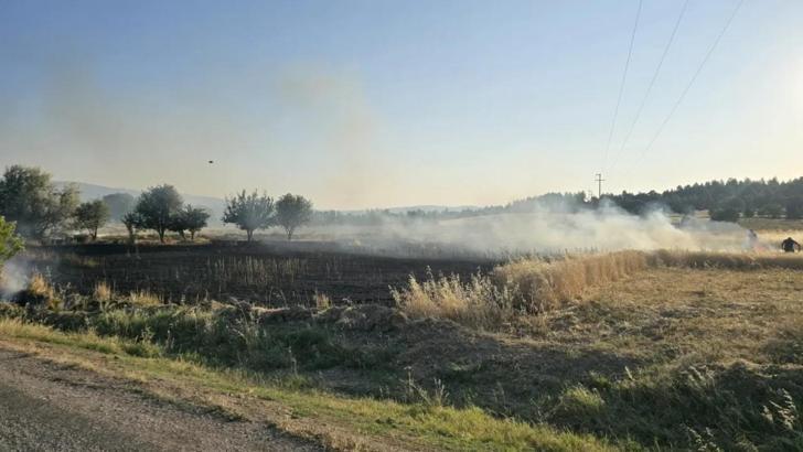 Gediz’de çıkan tarla yangınında, 5 dönüm ekili alan küle döndü