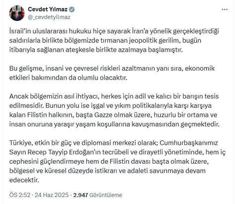 Cevdet Yılmaz: Türkiye, istikrarı ve adaleti savunmaya devam edecektir