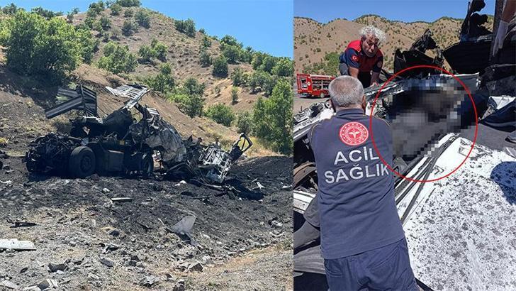 Şarampole devrilen TIR'ın şoförü öldü