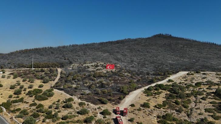 Aliağa'da yanan alanlar havadan görüntülendi