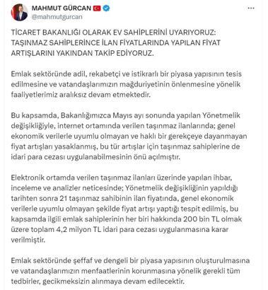 Bakanlıktan emlakta fahiş fiyata 4.2 milyon lira ceza