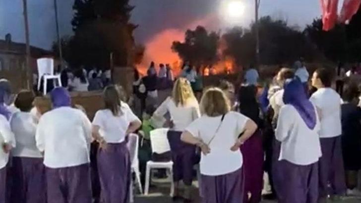 Bursa'da 'şalvar gecesi' eğlencesinde atılan havai fişekler otluğu yaktı