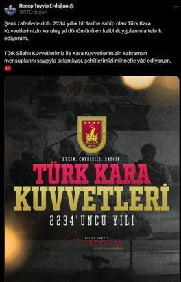 İstanbul- Cumhurbaşkanı Erdoğan Türk Kara Kuvvetleri’nin kuruluşunu kutladı