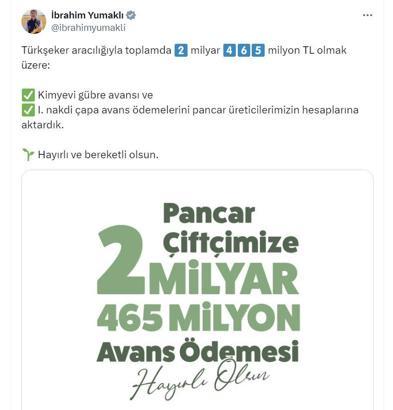 Gübre avansı ve 1'inci nakdi çapa avans ödemeleri hesaplara yatırıldı