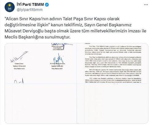 İYİ Parti'den kanun teklifi: Alican Sınır Kapısı'nın ismi 'Talat Paşa' olarak değiştirilsin