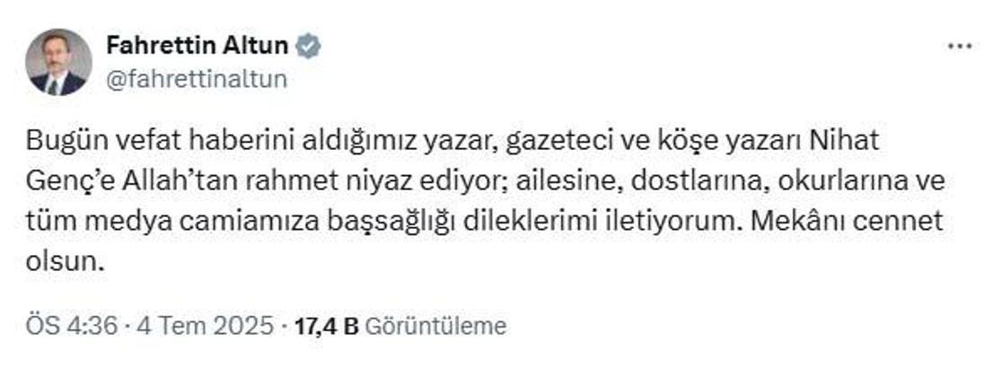 Gazeteci Nihat Genç, hayatını kaybetti