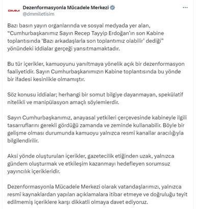 DMM'den son Kabine Toplantısı ile ilgili iddialara yönelik açıklama