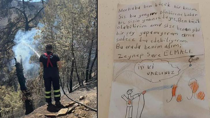 Ödemiş'teki yangın bölgesinde kız çocuğundan itfaiye ekibini duygulandıran not